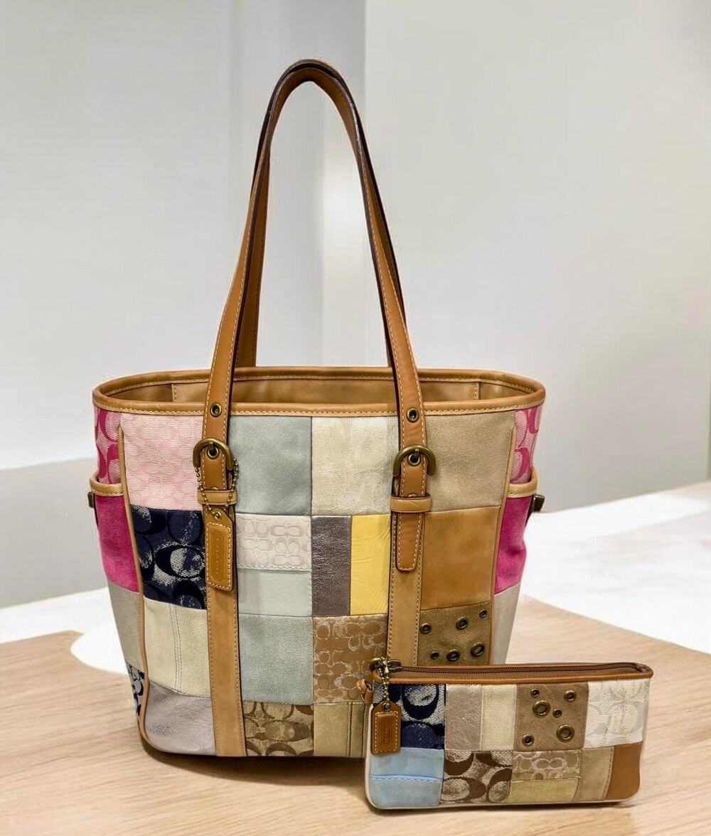 Vintage Coach 10001 Signature Patchwork Tote & Wristlet Set